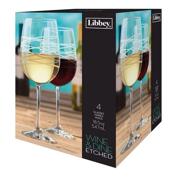 NIB - Libbey Glass Wine & Dine Etched Wine Set, Set of 4 - Picture 1 of 1